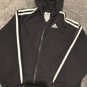 Adidas Black Zip-Up Hoodie with White Accents